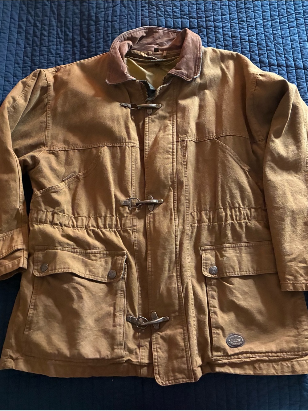 Vintage Tan Canvas Field Jacket with Brown Corduroy Collar, Insulated